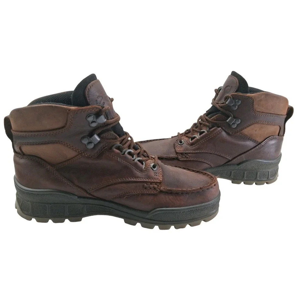 ECCO Track Boots Mens Size 8 Brown Leather Waterproof Gore-Tex Ankle Hiking